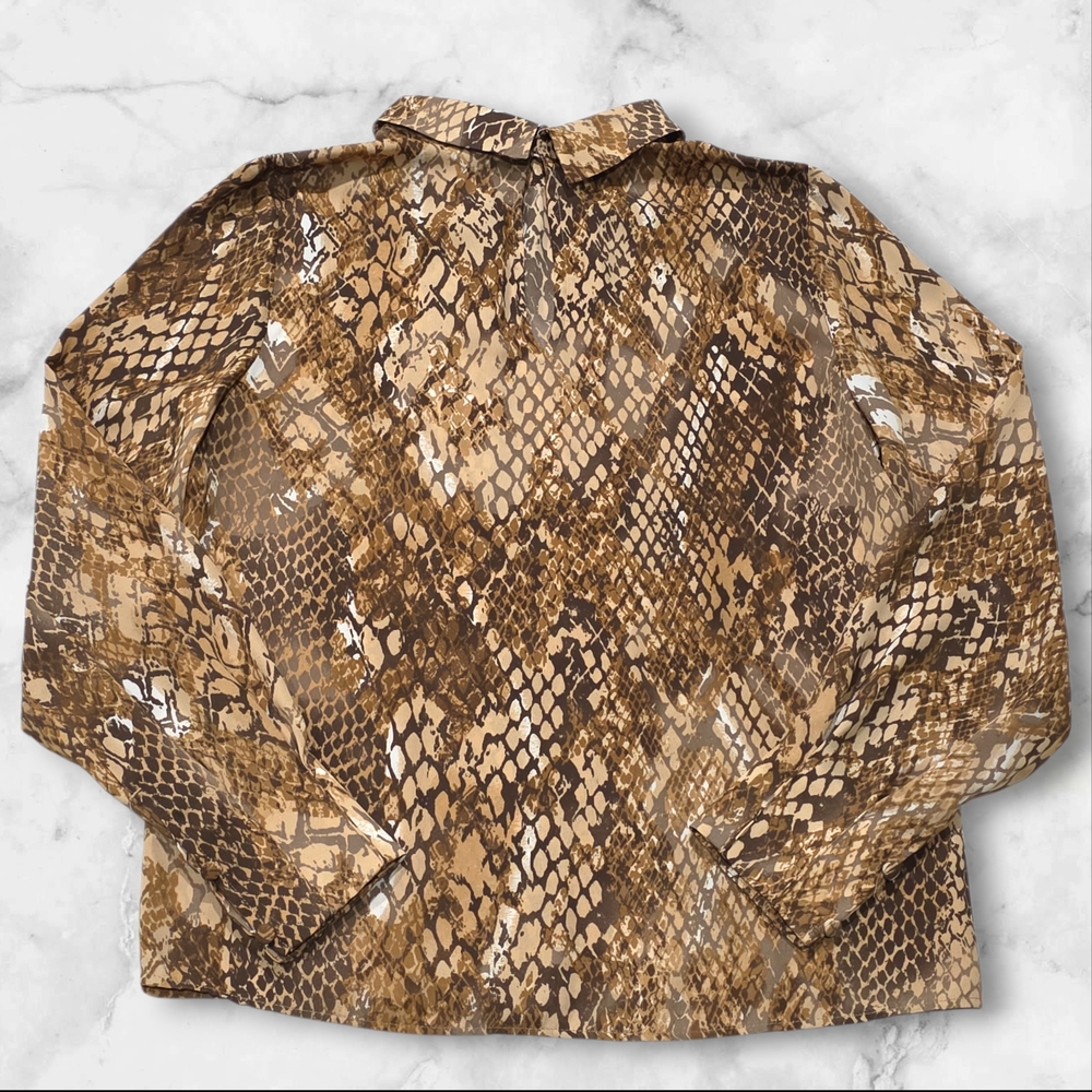 H&M Long Sleeve Tan & Brown Animal Print Blouse Top Shirt Size 4- C81 - Picture 4 of 8